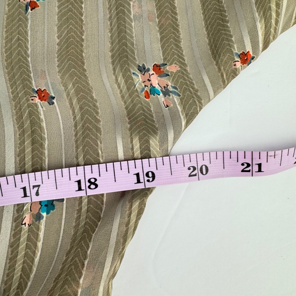 VTG 70s Jonathan Martin 80 S SHEER Beige Striped Floral Banded Crop Waist Blouse - Picture 11 of 12